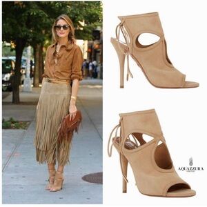 Aquazurra Sexy Thing Suede Cutout Peep Toe Size 36.5